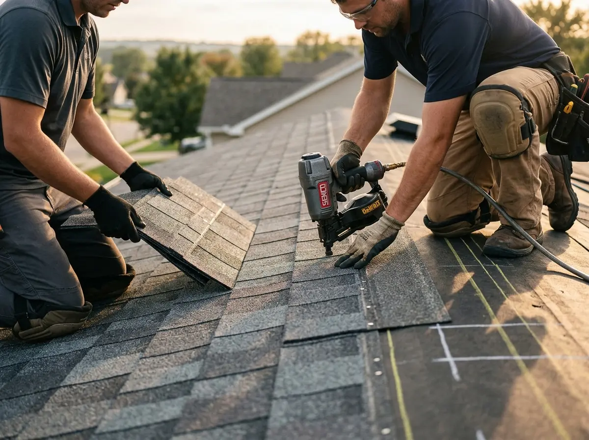 Professional roofer working on a residential roof in Rocky Mount